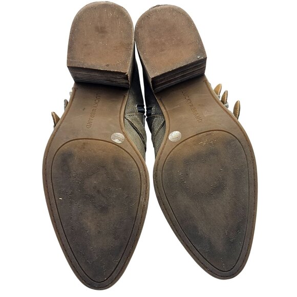 Lucky Brand Loreniah Suede Buckle Booties 8.5M Leather Heeled Ankle Boots - Picture 8 of 16
